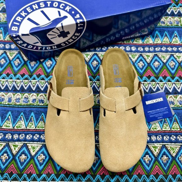 🌟POSH FRESH🌟 Women's Latte Cream Suede Birkenstock Boston Shoes - Narrow Fit - Picture 1 of 5